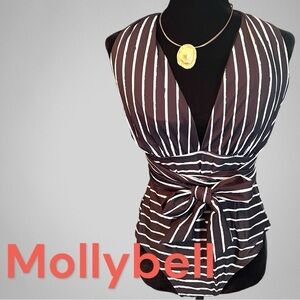 MOLLYBELL Stripped Sexy Plunge One Piece Swimsuits High Waisted Swimwear NWT